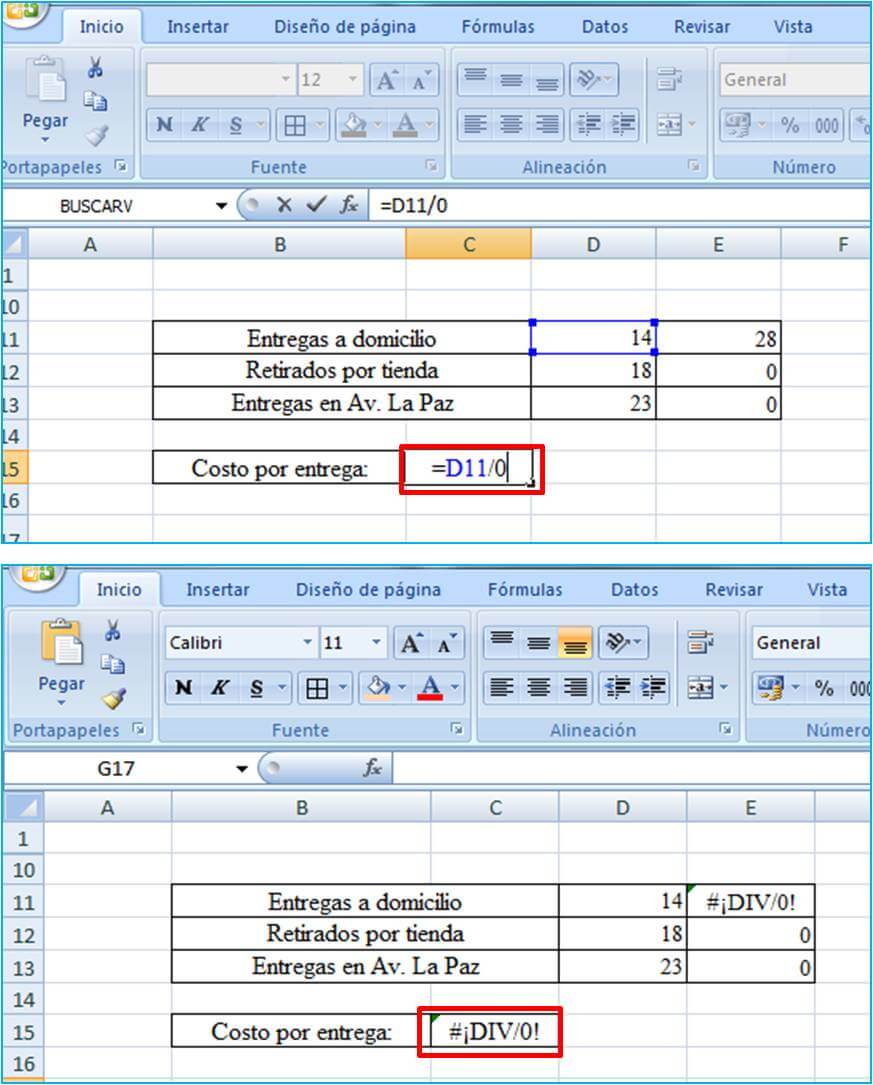 errores en Excel