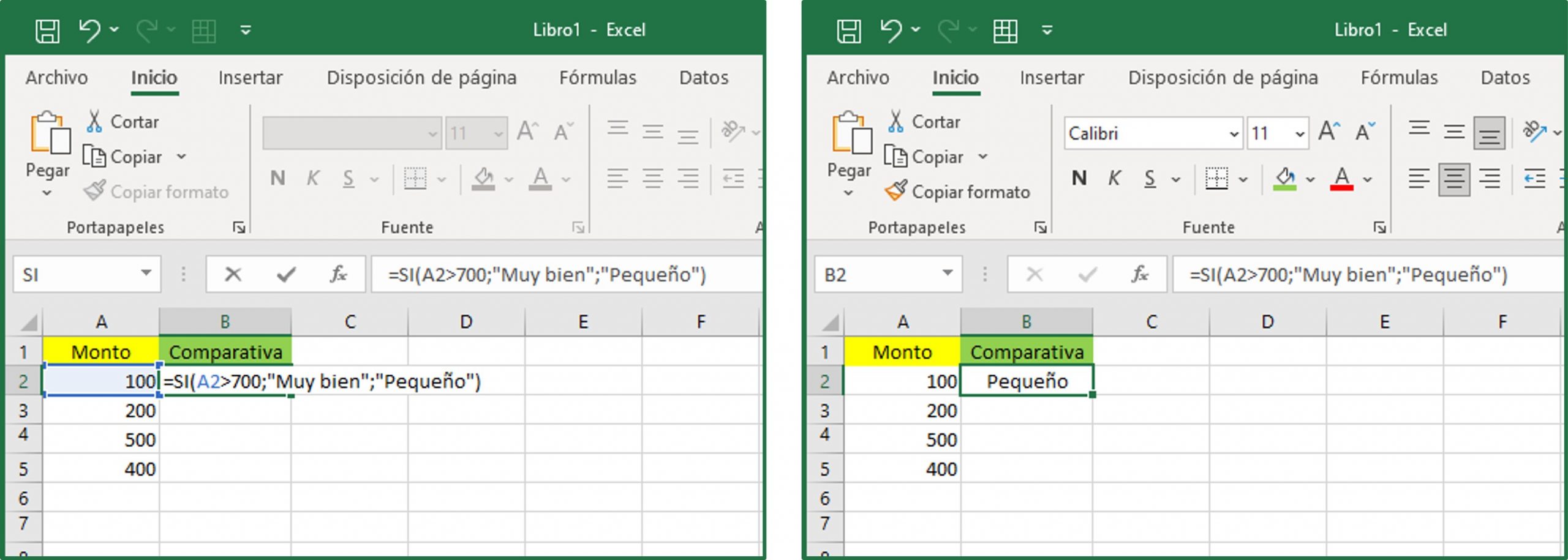 Función SI en Excel