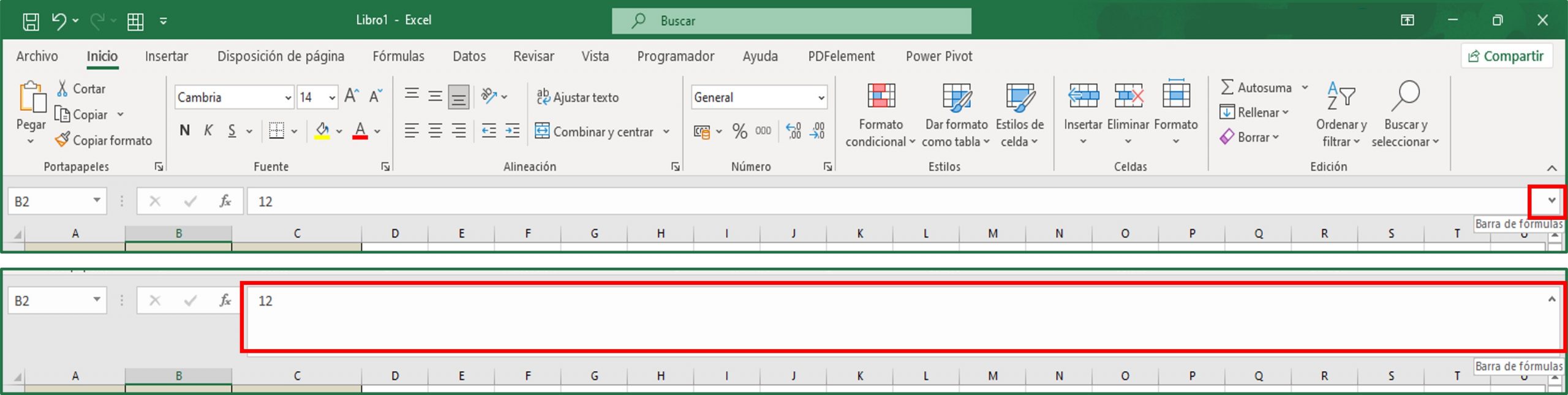 barra de fórmulas de Excel