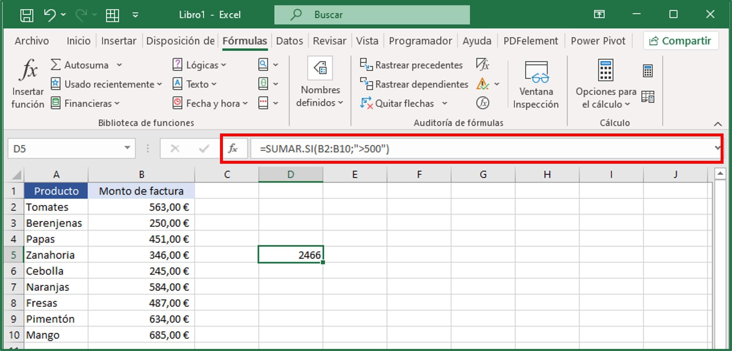 SUMAR.SI en Excel