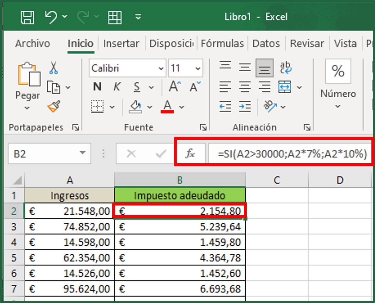 función SI en Excel