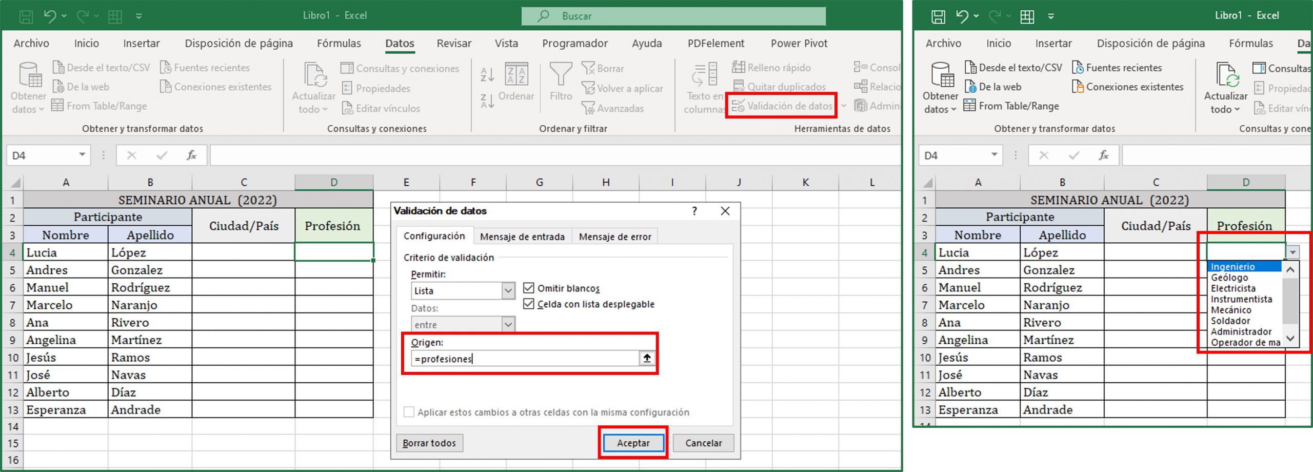 lista desplegable en Excel