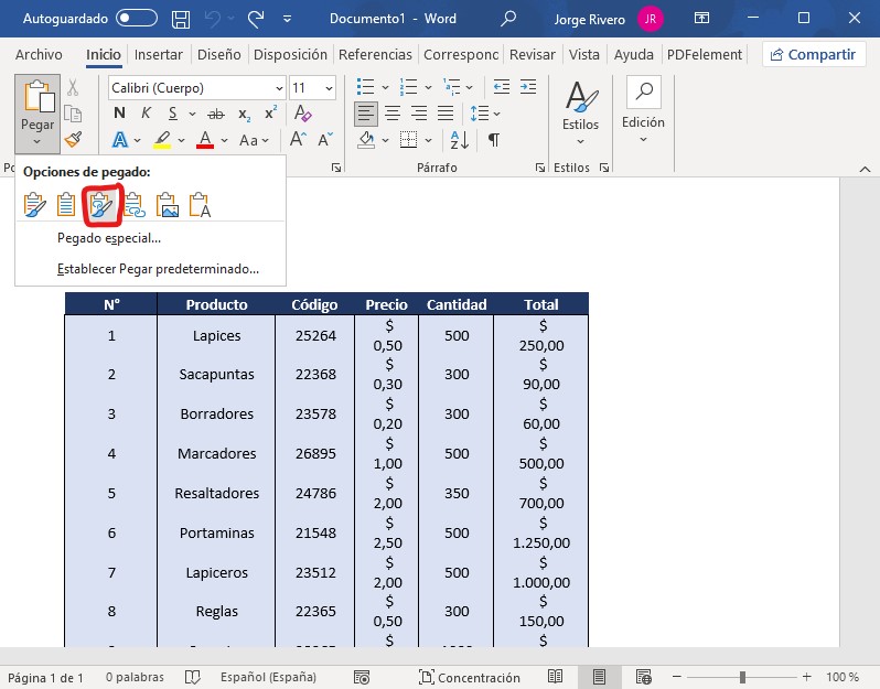 convertir Excel a Word